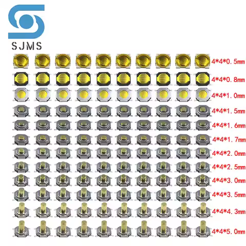 50PCS/lot Copper Pillar Tactile Push Button Switch 4x4 Micro Switch 4*4*0.5/0.8/1.5/1.6/1.7/2/2.5/3/