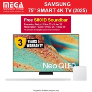 SAMSUNG QA75QN85FAKXXS 75" NEO QLED 4K SMART TV | Free WMT + S801D Soundbar Redeem From Samsung by 3