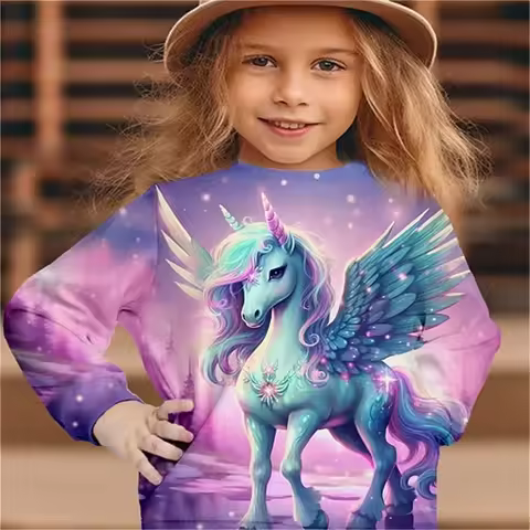 Children's Clothing Girl T-Shirt Long Sleeve Child T-Shirt Casual 3D Cartoon Print Girls Summer Autu