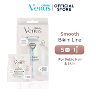 Gillette Venus For Pubic Hair & Skin Women's Razor (Handle + 2 Blade) Refills + 3 Blade Refills Pack
