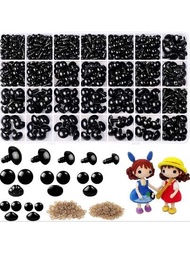 1000入組現代娃娃眼睛配件,黑色塑料毛絨安全眼睛、墊圈,適用於編織公仔玩具diy