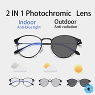 【Free Gift】Fashion Anti-Blue Women Round Glasses Eyeglasses Anti Radiation Photochromic Glasses Uni Computer Glasses Optical Glasses Anti UV400 Sunglasses