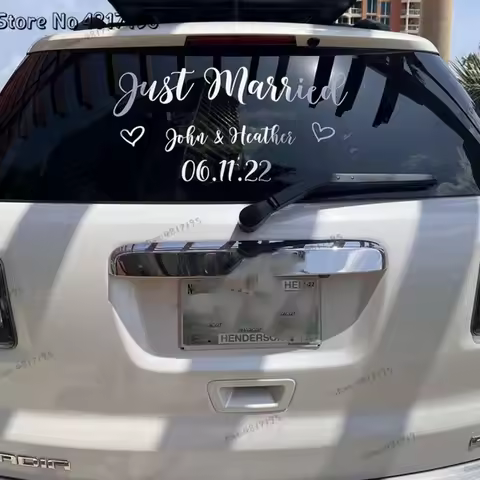 Just Married Removable Car Decal Custom Just Married Car Sticker Wedding Decal For Car Personalized 