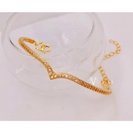 [VJ]Bangle “V - Shape” Bangles Full CZ Diamond Unique Design for Women 999.9 Gold Plated <Gelang V P