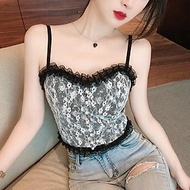 Áo 2 Dây Nữ Ren Hoa Tiểu Thư Đính Hạt Viền Bèo, Chun Sau Dáng Croptop Siêu Sang Chảnh Có Mút Ngực 12