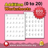 IGCSE Maths: Addition Worksheets (0-20) 1200 Q+A | IGCSE Maths | Maths for kids (PDF)