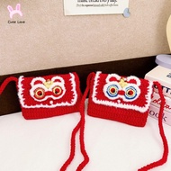 G5Q1 Chinese Style New Year Shoulder Bag Spring Festival Kintted Crochet Woolen Bag Kawaii Coin Purs