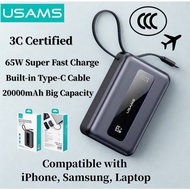 20000mAh Powerbank 65W USAMS T173LP | 3C Certified Quality | Built-in Type-C Cable | Fast Charging P