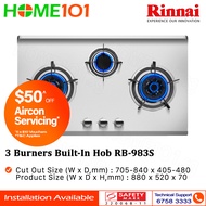 Rinnai Built-In Hob Stainless Steel 3 Burners Gas Hob RB-983S - LPG / PUB - FREE INSTALLATION