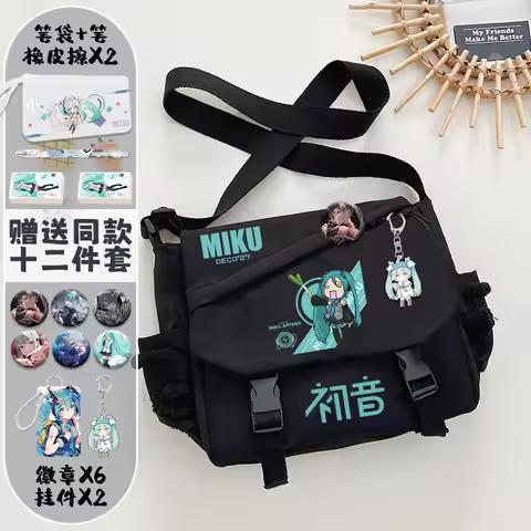 Cartoon Hatsune Miku Nylon Handheld One Shoulder Versatile Large Capacity Crossbody Bag Retro Work T