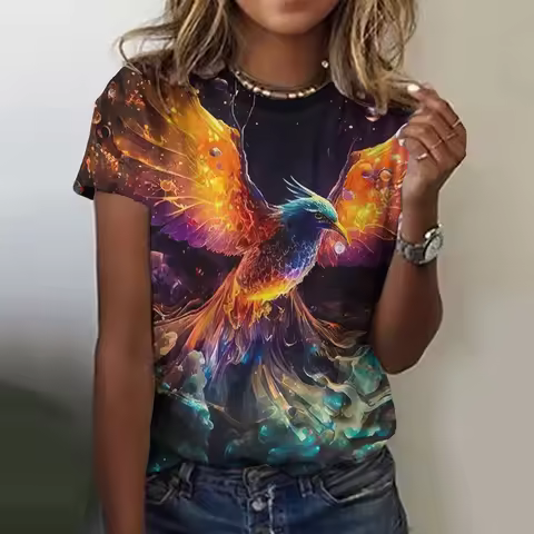 Summer Phoenix 3D Print T-shirts Women Streetwear Casual Fashion Animal Y2k Short Sleeve T Shirt O-n