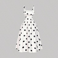 Plus Size Women Elegant Vintage Polka Dot Strap Midi Dress,Back To School,Country Concert Outfit,Hom