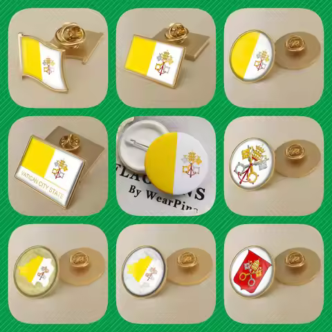 Vatican City State Flag National Emblem National Flower Brooches Badges Lapel Pins