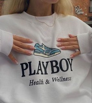 Pacsun x playboy 白色籃球鞋👟寬鬆oversized內刷毛圓領長袖大學T衛衣