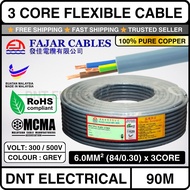 Sirim (100% Pure Copper) 6.0MM FAJAR 3 Core Flexible Cable Core | Fajar Cable Wire Wayar | PVC Contr