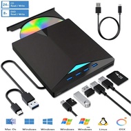 7 In 1 External CD DVD Drive With 4 USB A Ports And TF/SD Card Slots, USB 3.0 & Type CPortable CD/DV