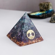 【紫晶、彩螢石】奧根水晶能量金字塔Orgonite 6x6cm