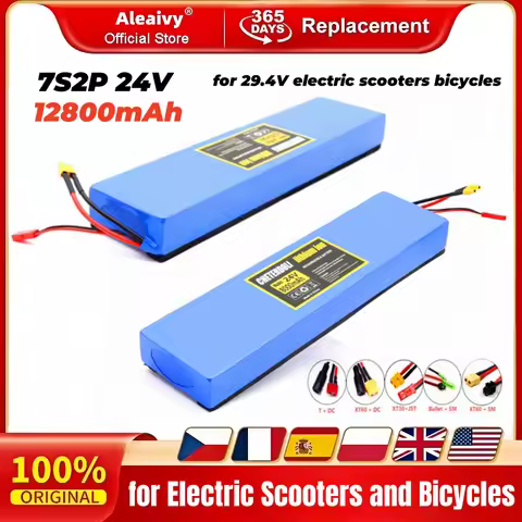 Aleaivy 24V 12800mAh 18650 7S2P High-Capacity Li-ion Battery with Shock-Resistant Cotton, 29.4V 12.8