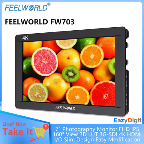 FEELWORLD FW703 7" Photography Monitor FHD IPS 160° View 3D LUT 3G-SDI 4K HDMI I/O Slim Design Easy 