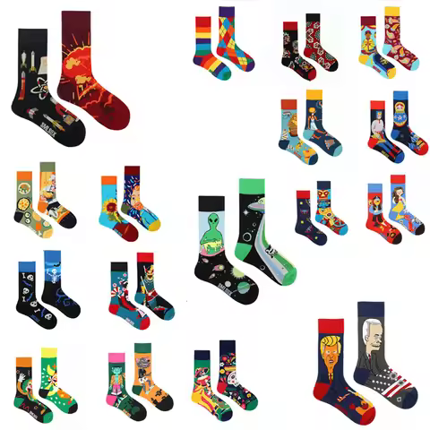 1 Pair Man Women Sock Original AB Tide Socks Medium High Tube Colorful Socks Mystery Alien Cotton Co
