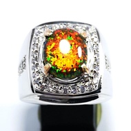 Men's RING BATU KALIMAYA BLACK OPAL AUSSY FULL JARONG CHATAM RING SILVER BANGKOK 926 READY TO USE