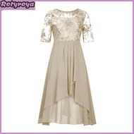 Womens Floral Lace Midi Dress Summer Crewneck Chiffon Swing Dress Cocktail Evening Long Dress for We