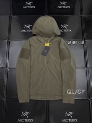 Arcteryx始祖鳥 LEAF軍鳥 GAMMA SL ANORAK 輕量化戰術戶外防風抗水 純色半拉鍊連帽 軟殼衣外套 男款