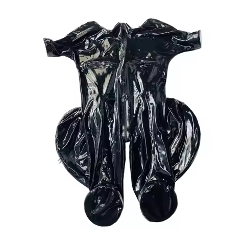 Latex gummi dog catsuit with pads chest zip leg zip shoulder zip 0.4mm