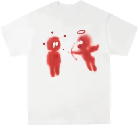 Women's Casual T-shirt with Heart-shaped Print Round Neck Short Sleeved Top and Short Sleeved Casual