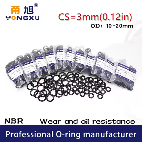 50PCS/Lot Black NBR Sealing O-Ring CS3mm Thickness OD10/11/12/13/14/15/16/17/18/19/20*3mm Seal Rubbe