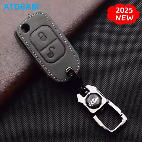 Gray Leather Car Key Cover Bag For Mercedes Benz E113 A C E S W168 W169 W202 W203 W210 B200 A160 W12
