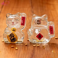 Abbraccia Transparent Luck Cat Piggy Bank Glass Money Organizer Decorative Jar for Kids Saving Habit