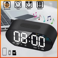 Alarm Clock FM Radio Wireless bluetooth Speaker Aux TF USB Music Mirror Display