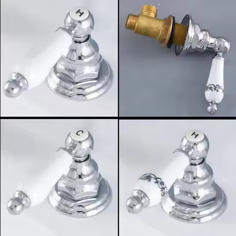 Polished Chrome Wall Mounted Deck Mounted Ceramic Handle Faucet Control Valve Stopcock Tap G1/2 Male