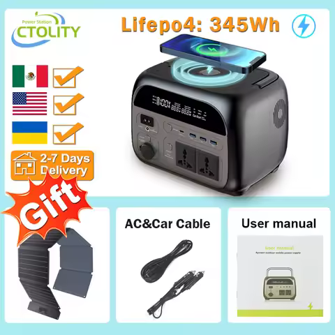 CTOLITY Camping Power Station 500W Portable Solar Generator 345Wh Lifepo4 Battery 220V AC Output 54W