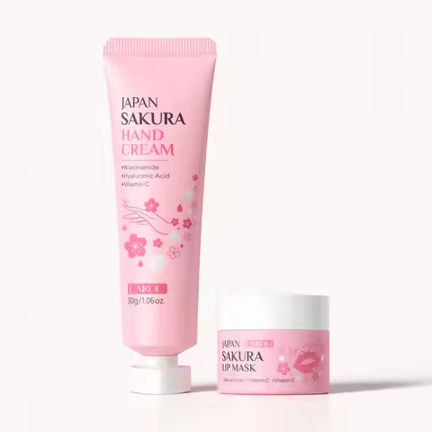 LAIKOU Japan Sakura Lip Mask 15g & Cherry Blossom Hand Cream 30g Skin Care Set Moisturizing Nourishi
