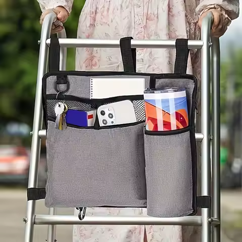 Nylon Waterproof Multi-Pocket Storage Bag: Side-Hanging for Walkers/Wheelchairs, Portable Storage