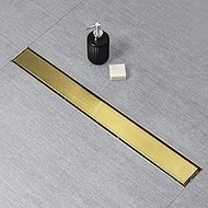 SaniteModar Linear Shower Drain, Gold Shower Drain 32 inch with 2 in 1 Tile Insert Panel, with Hair 