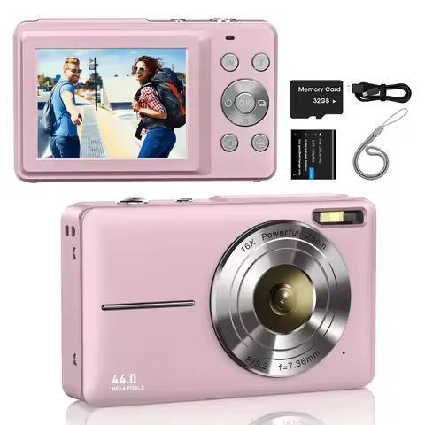 FHD 1080P Digital Camera with 32GB Card, Battery, Lanyard, Storage Bag 16X Zoom Anti Shake 44MP Comp