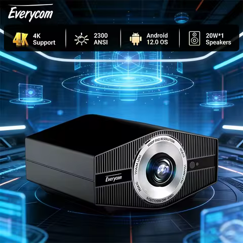 Everycom YG710W Projector 2300 ANSI Full HD 1080P 4K Decoding Android 12 Movie Video Beamer 20W Spea