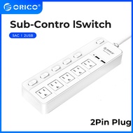 ORICO 5AC 2USB Outlets Power Strip 2Pin Plug with Sub-control Switch Extension Corde Electrical Multiple Socket(SPC)