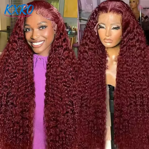 13x6 HD Lace 99J Burgundy Deep Wave Curly Human Hair Wig Burgundy Straight Lace Front Human Hair Wig