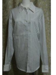 ~麗麗ㄉ大碼舖~大尺寸20-22W(52-54吋)白色水藍直條紋長袖翻袖女性襯衫~加大碼~