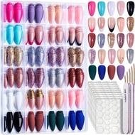 FANDAMEI Press on Nails, 24 Colors 576PCS Press on Nails Almond, Matte Glossy Press on Nails Short A