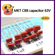 [Ready Stock Supply] 10PCS CBB Orange MKT Film Capacitor 63V 224K474J 0.022 UF/0.033 UF 47NF P = 5MM