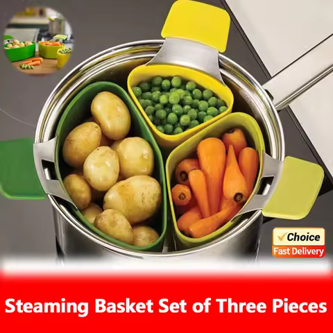 3Pcs/Set Silicone Steamer Vegetable Fruit Basket Steamer Rack Cookware Kitchen Cooking Utensils Supp
