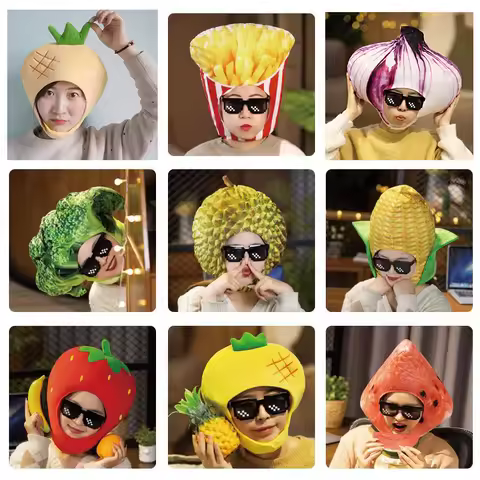 New Funny Burger Fries Hatst Personality Party Plush Head Set Cap Women for Creative Lovely Hallowee
