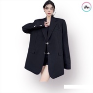Blazer Unisex Sleeve Button Men Women-AV031-Korean-Black