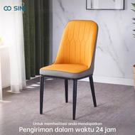 Nordic Dining Chair/ Gray and Orange Leather Seat Bag with Backrest Sturdy Black Legs/ Pineapple Cha