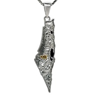 Central Diamond Center Am Israel Chai 3D Map of Israel Necklace/Pendant